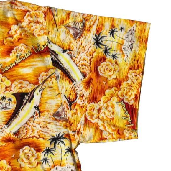 Mens Tropical Shirt XXL Swordfish Palm Trees Sailboats Flowers Sunshine Island - Picture 15 of 16